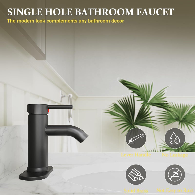 Green Spring Greenspring Matte Black Bathroom Faucet, Single Hole Single Handle Bathroom Sink Faucets Modern Vanity Sink Faucet Commercial Lavatory Basin Bath Mixer Tap with Pop Up Drain and Cover Plate, Brass - Image 3